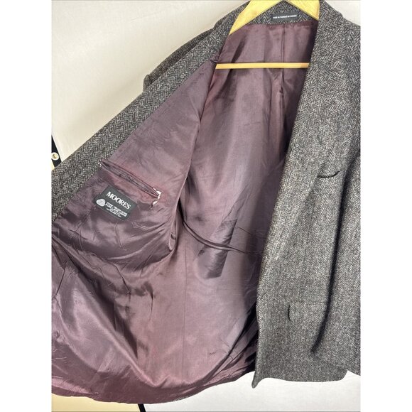 Harris Tweed Blazer 46L Men Hand Woven Scotland Gray Herringbone Wool - Picture 8 of 9